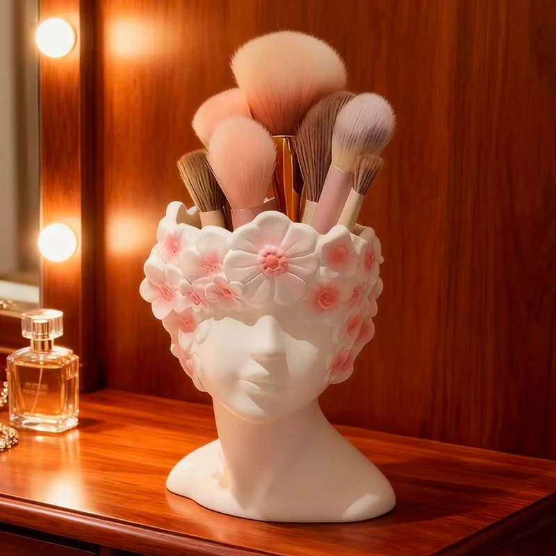 Nordic Style Flower Girl Makeup Brush Storage Cylinder Fashion Dresser Storage Tank Eyebrow Brush Eyeliner Pen Storage Box
