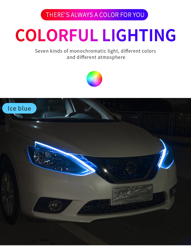 App-gesteuertes DRL Auto-Tagfahrlicht mit Blinker RGB Scan Start Flexibler Symphony Flow LED-Scheinwerferstreifen 12V – Detail 14
