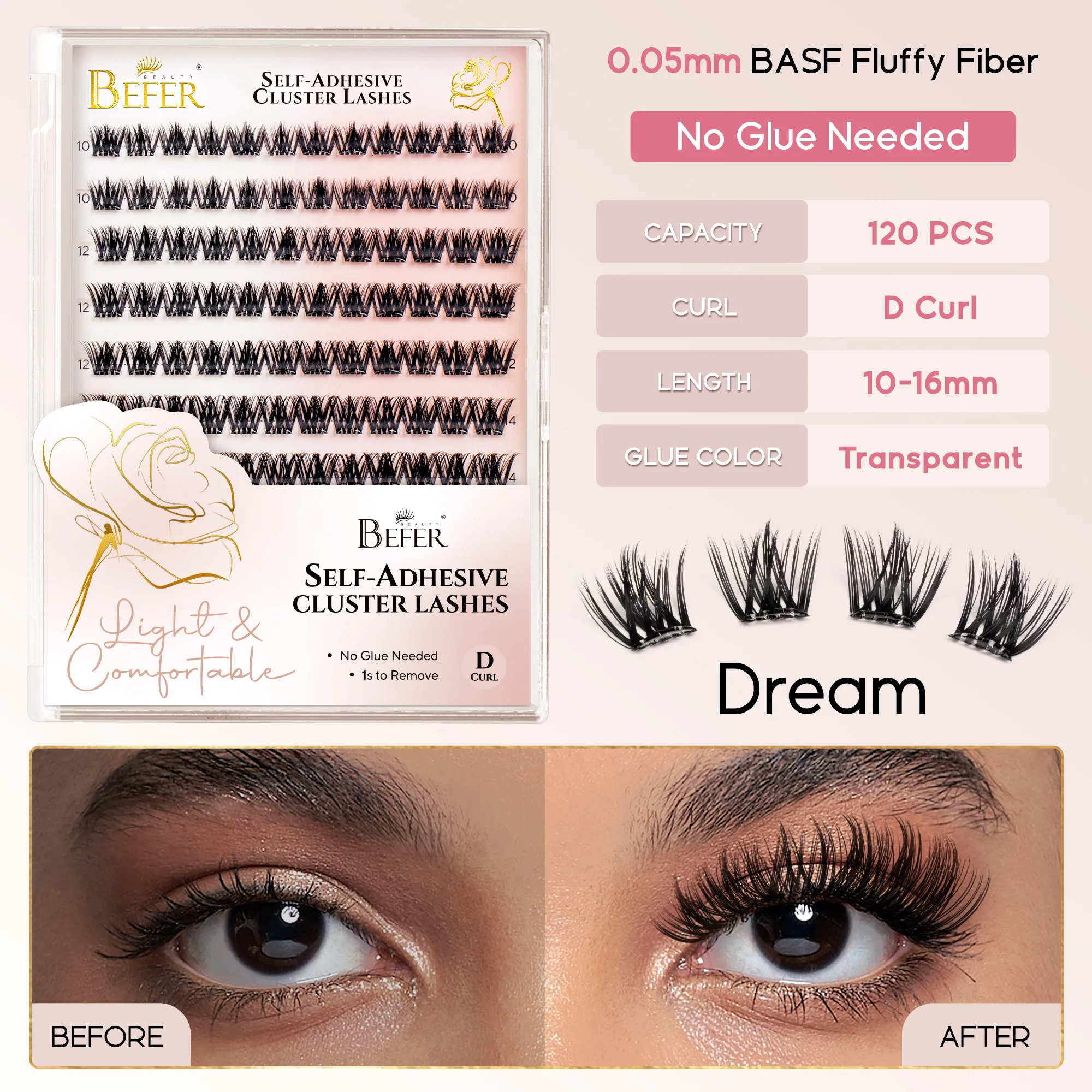 Befer Zelfklevende Wimperclusters Transparante Voorgelijmde Wimperclusters 150 stuks Manga Natuurlijke Make-up Pluizige Kunstwimpers Leverancier
