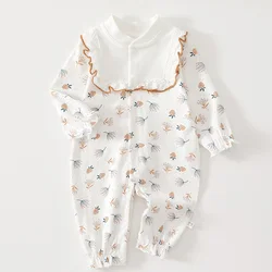Boutique Baby Clothing Cotton Floral Baby Girl Romper Long Sleeve Ruffles Princess 1st Birthday Baby Jumpsuit Spring Autumn