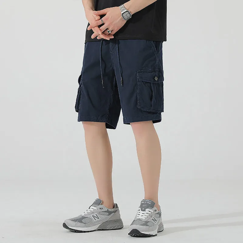 Men's Loose cotton Cargo Shorts Summer Multi-Pockets Streetwear Shorts Male Korean Fashion Overalls Work Shorts Man Workwear