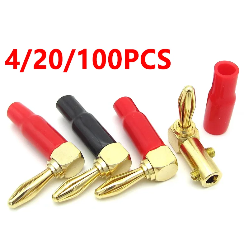 

4mm L-shaped Right Angle Banana Plug Soft Plastic Shell 90 Degree Banana Connector Red Black for Audio Video Speaker