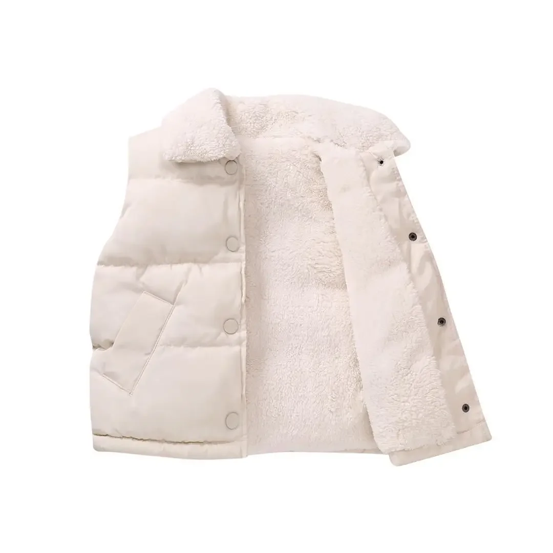 2025 Kids Fleece-Lined Puffer Vest Winter Warm Thicken Outerwear Baby Toddler Quilted Jacket Coat