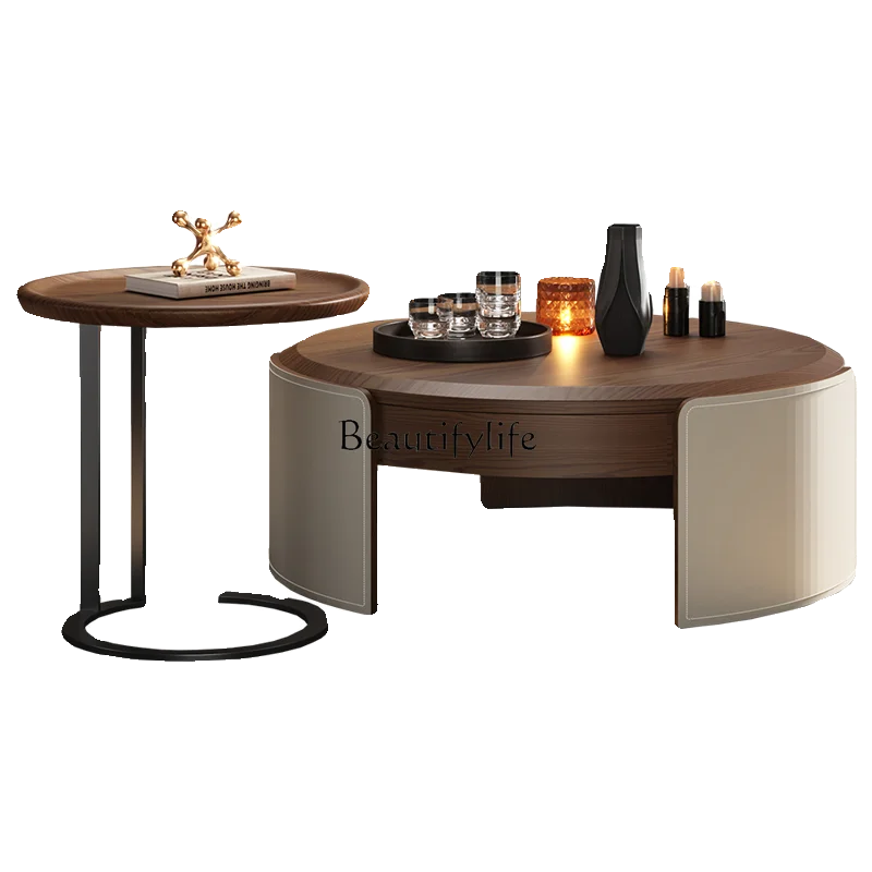 

Small Apartment round Tea Table Light Luxury High Sense Customer Minimalist Tall and Short Combination