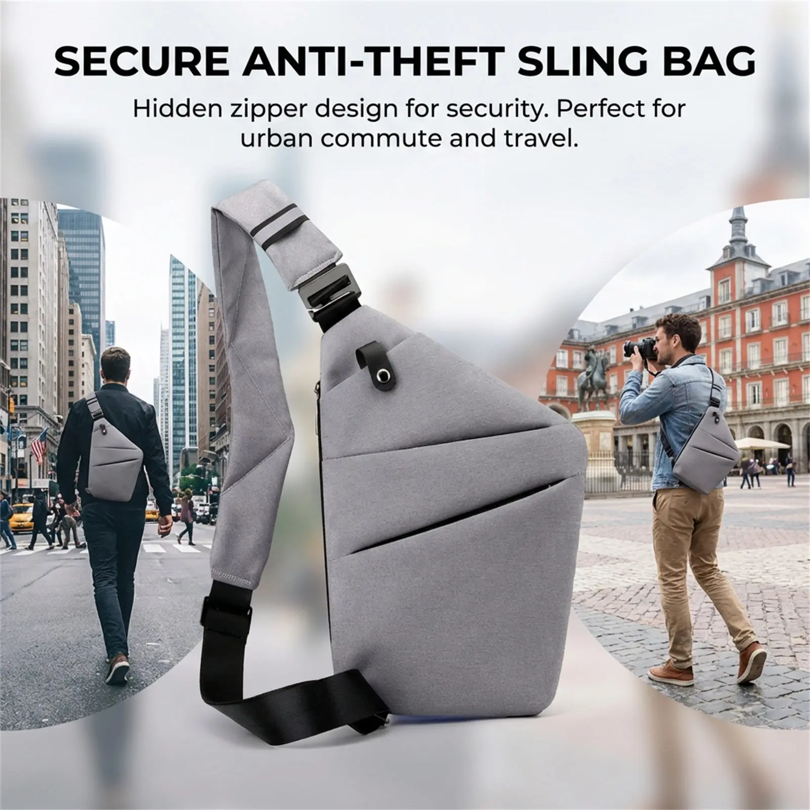 

Мужская сумка через плечо с защитой от краж, нагрудная сумка-слинг, маленький рюкзак с регулируемым ремнем и скрытой молнией для повседневного использования