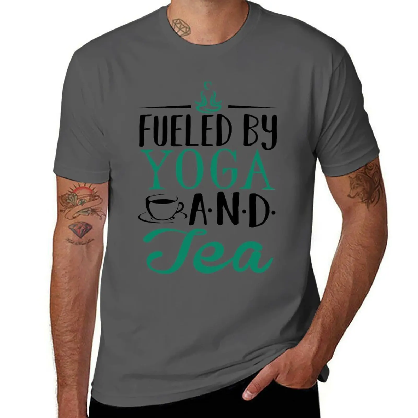 Fueled by Yoga and Tea T-Shirt Casual Pattern Print Tee Shirt
