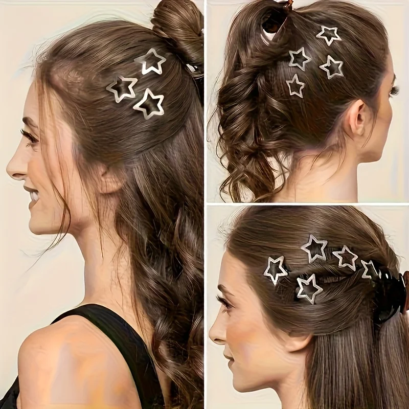 10 sternförmige Haarspangen, rutschfeste silberne Metall-Haaraccessoires für Damen, geeignet für Street-Styling – Detail 2