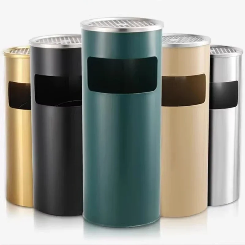 

Stainless steel hotel lobby trash can cigarette butt column cigarette extinguisher with ashtray outdoor smoking area electricity