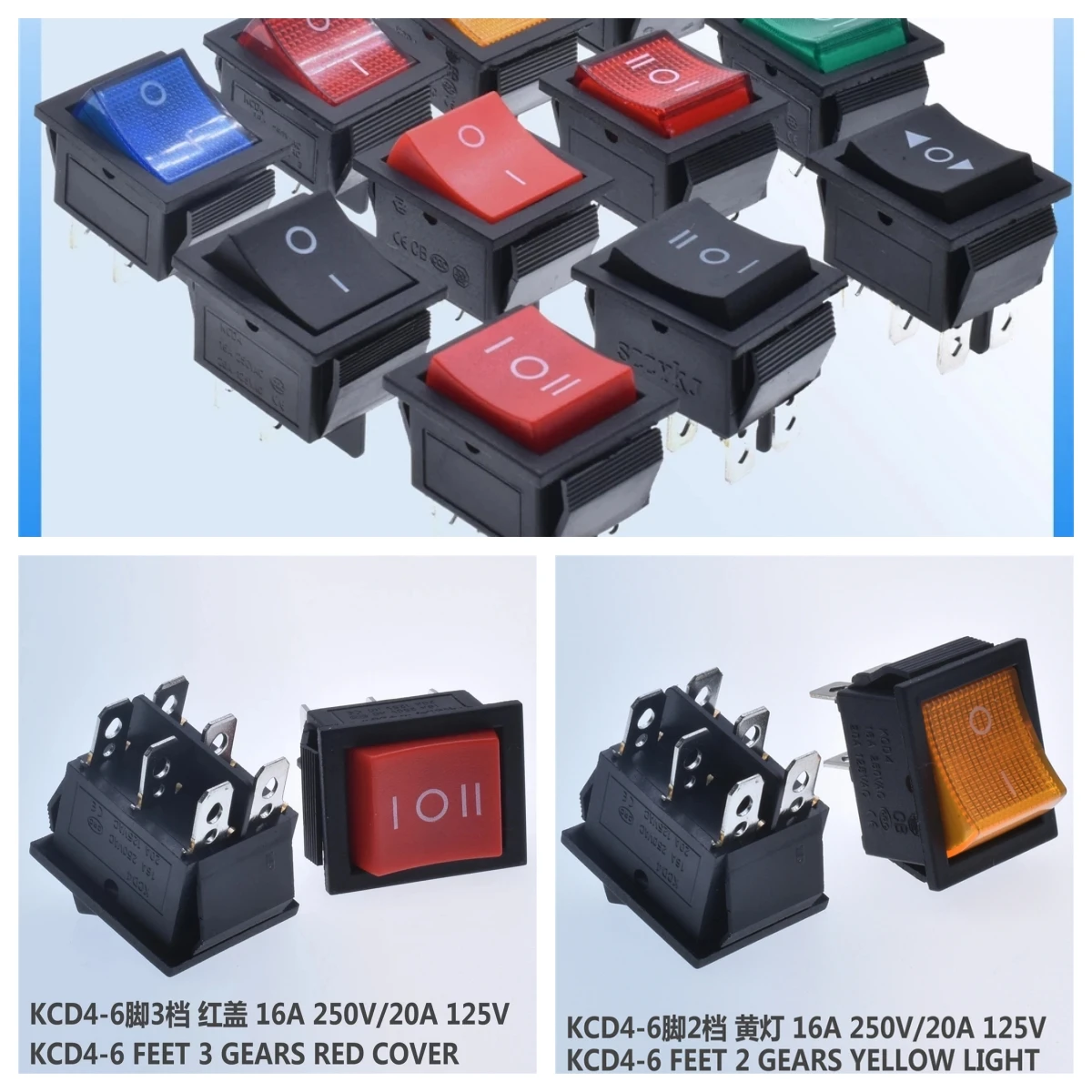 

5Pcs KCD4 Latching Rocker Switch I/O 2 Position 4 Pins / 6 Pins Electrical equipment With Light Power Switch 16A 250V/ 20A 125V