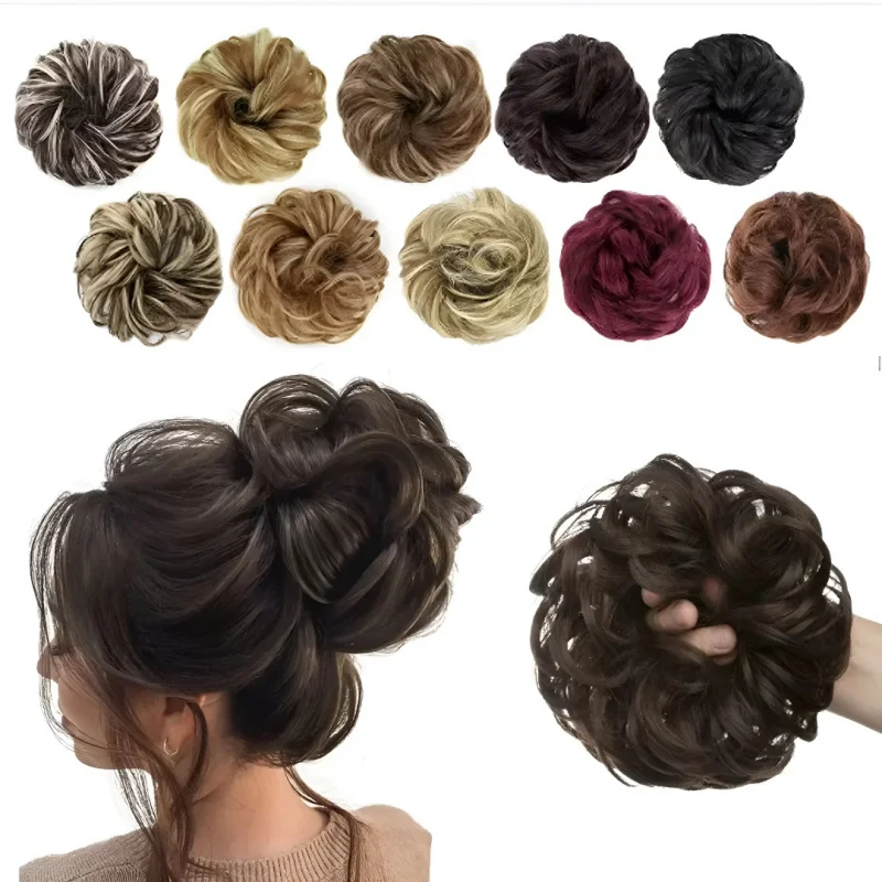

6 In Synthetic Hair Bun Extensions Messy Curly Elastic Hair Scrunchies Hairpieces Chignon Donut Updo Hair Pieces for Women