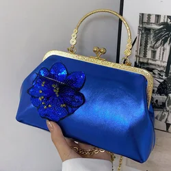 Fashion Women Appliques Lock Shell Clip Designer Lady Chain Shoulder Bags Evening Clutch Pink Blue Crossbody Bags Party Handbags