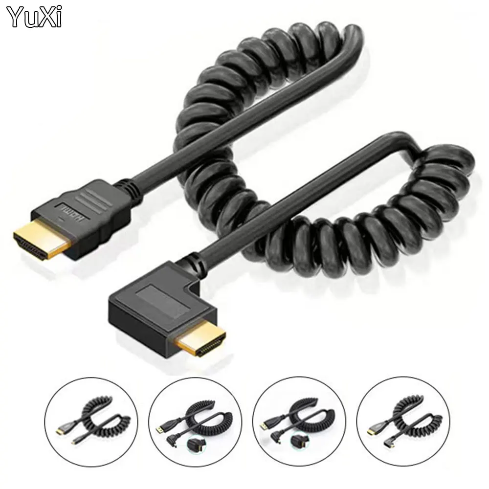 4K HDMI-Compatible Cable HDTV Male to Male left right up down 4K HDMI TO MINI Micro HDMI Coiled Extension Flexible Spiral Cable