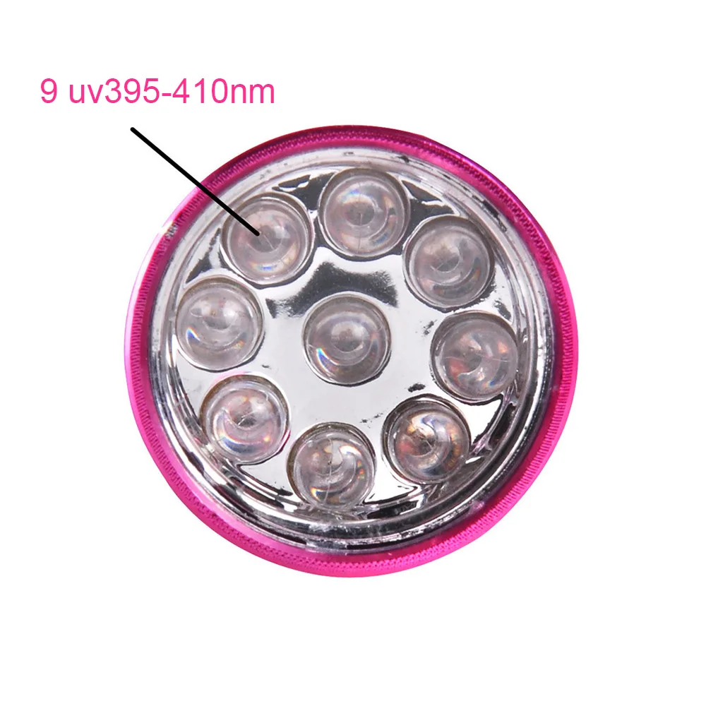 ไฟฉายขนาดเล็กสำหรับเครื่องอบเล็บเจลยูวีแบบพกพา ไฟฉายเล็บ 9 หลอด LED 395nm ไฟฉายยูวีสำหรับตรวจสอบ