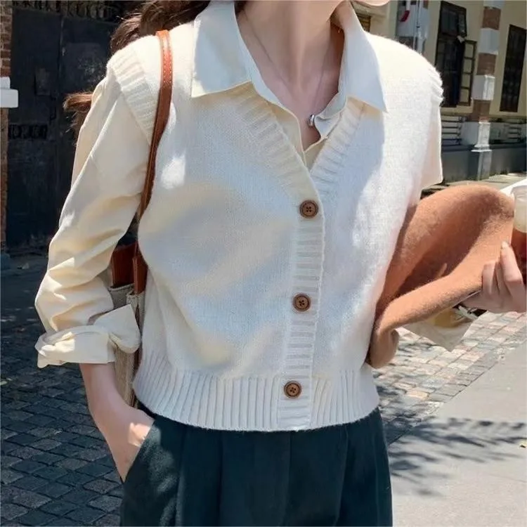 

Мягкий вязаный жилет с V-образным вырезом без рукавов для женщин, ранняя осень, корейский студенческий стиль, теплый топ из полиэстера, цветной