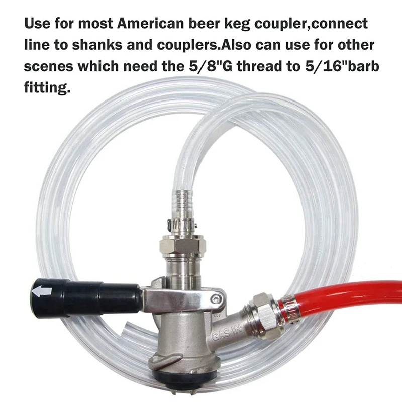 8PCS Stainless Steel Beer Keg Coupler Fitting,Beer Line Connector Kit,Hex Nut 5/8 Inch G Thread X 5/16 Inch Barb