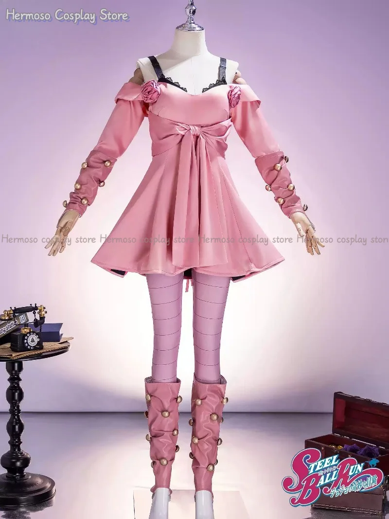Adventure Lucy Steel Cosplay Costume Wig Cute Pink Dress Full Set Halloween Carnival Party Dress Pants Set view 4
