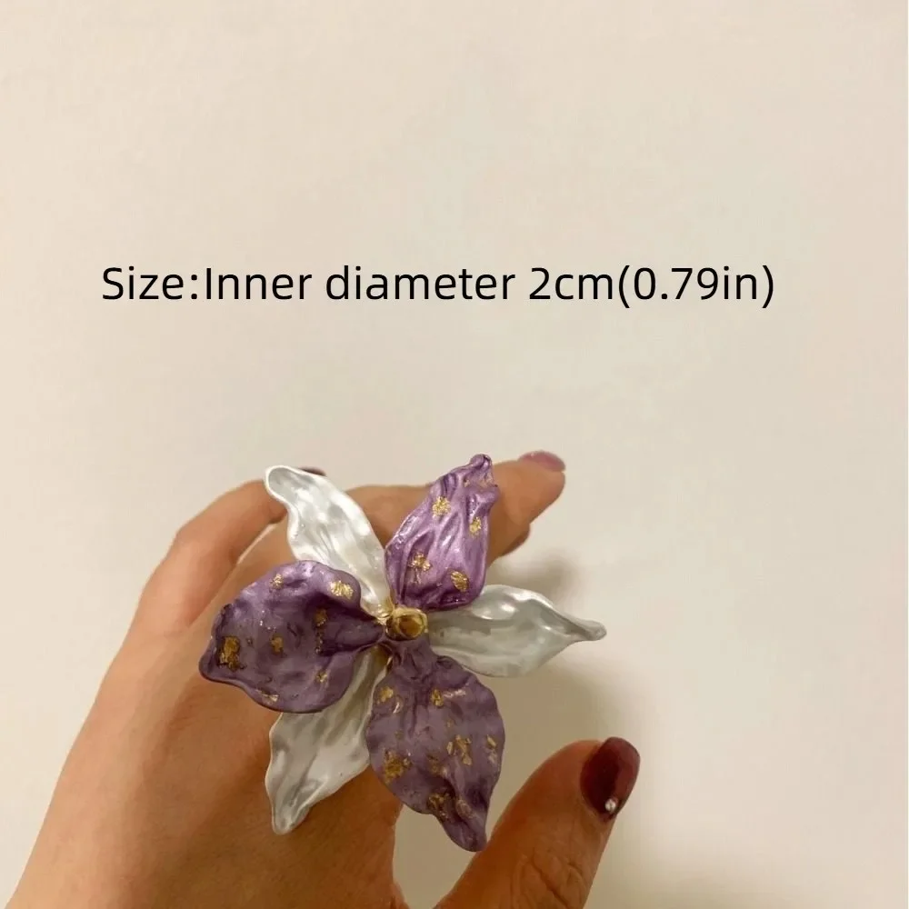 الحلو بالتنقيط النفط زهرة خاتم فراشة السحلية الأبيض القزحية زهرة المينا البنصر Ins نمط العصرية الفرنسية غير النظامية حلقة هدية