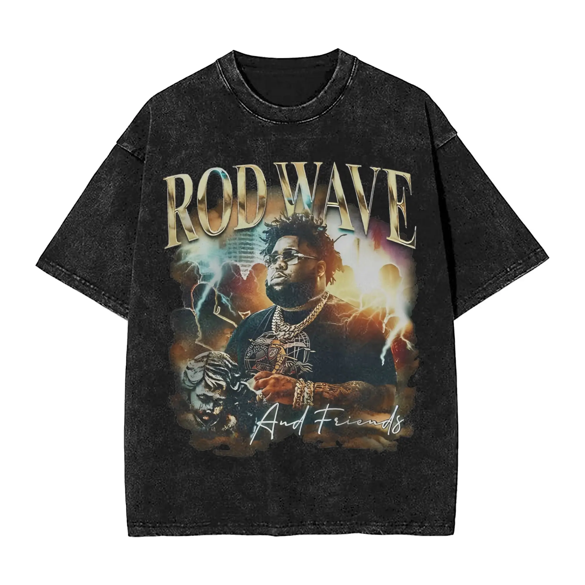 Washed T Shirts Rod Wave Rap 90s Hip Hop Vintage T-Shirts Oversize  Streetwear Short Sleeve Graphic Tops Tee Shirt Men Women