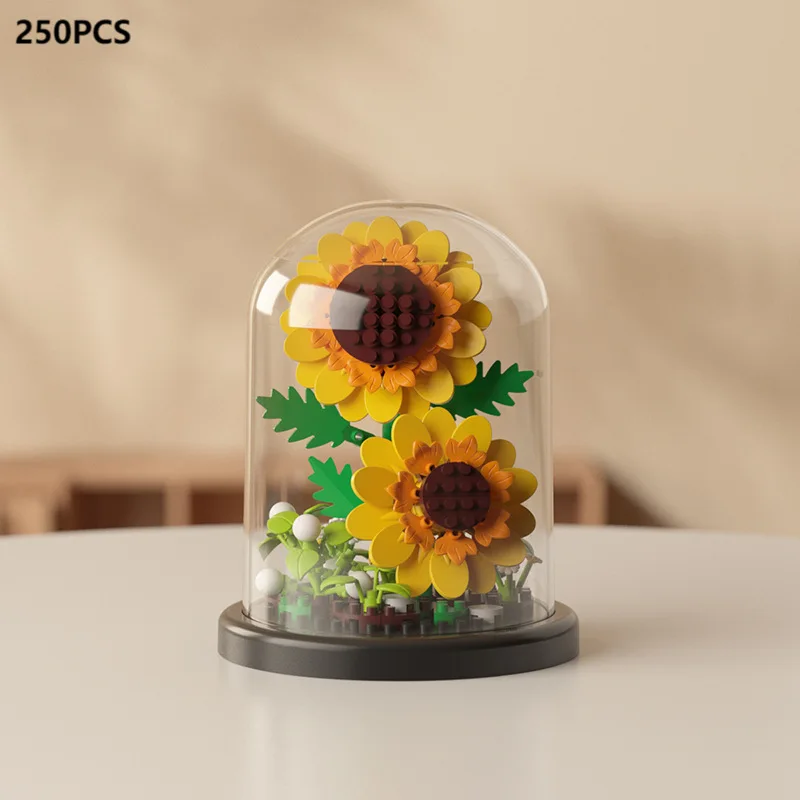 Bouquet di Fiori Eterni, Pianta in Vaso Bonsai, Modello di Blocchi da Costruzione, Decorazione per la Casa, Giocattoli Puzzle, Regali di Compleanno e Natale per Bambini
