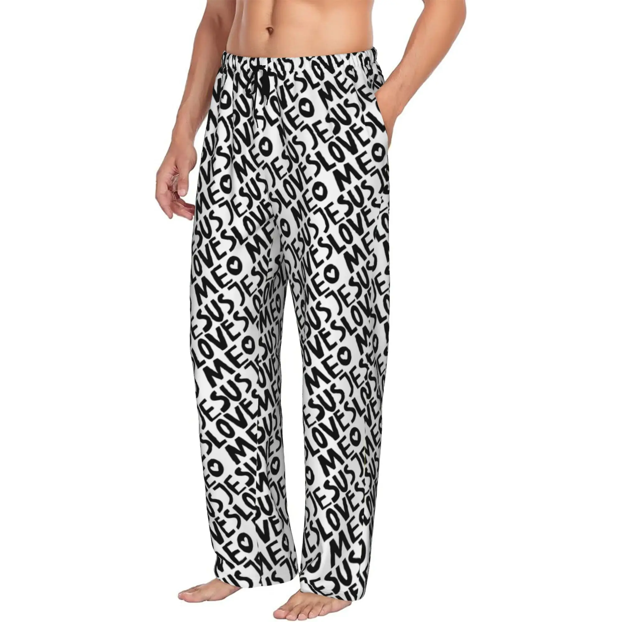 Custom Print Jesus Pajama Pants Men's  Sleep Sleepwear Bottoms with Pockets