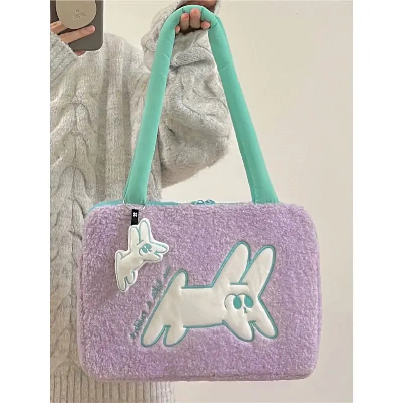 Cute Rabbit Plush Laptop Computer Bag 14 Inch Handbag for Macbook Air 13.3 Case Huawei Lenovo Dell Asus Storage Shoulder Bag