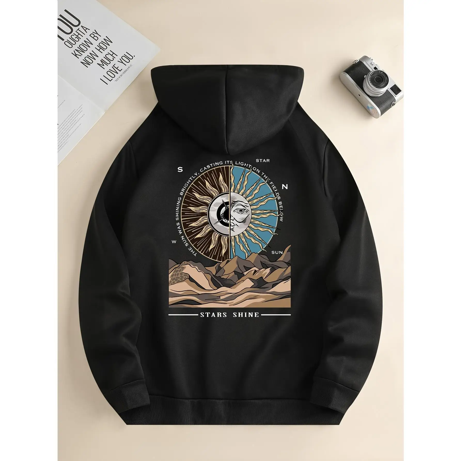 

Men Oversized Sun Moon Hoodie Mystic Eye Graphic Sweatshirt Boho Astral Print Spirituality Loose Fit Streetwear Top