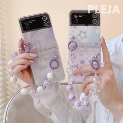 Dream Star Cute Phone Case For Samsung Galaxy Z Flip 6 5 4 3 Cover with Bracelet Fashion Clear Hinge Cases For Z Flip3 Flip4 5G