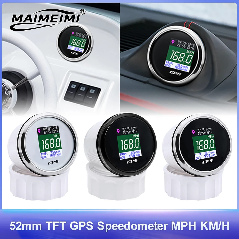 

52 мм цифровой GPS-спидометр с антенной для лодки, автомобиля, яхты, 12 В, 24 В, TFT-экран, одометр, регулировка MPH Knot, датчик скорости KM/H
