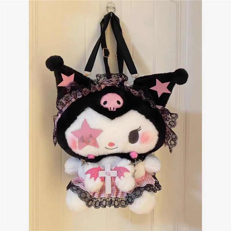 Sanrio Lolita Stuffed Plushine Dark Kuromi Doll Toys Backpack Subculture Shoulder Bag Throw Pillow Children Birthday Gifts