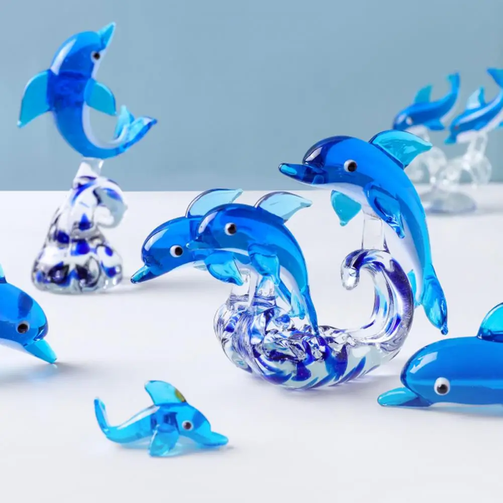 Dolphin Statue Glass Figurine Cute Dolphin Desktop Home Decoration Glass Craft Collection Animal Miniature Table Ornaments Gift