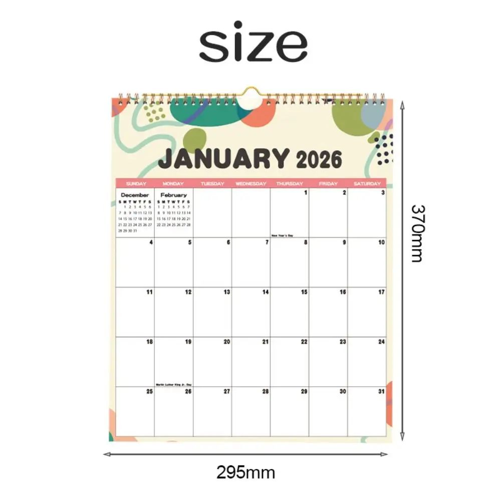 ปฏิทินวางแผนรายวันแบบพับได้ Wire-O-Binding มกราคม 2026 - ธันวาคม 2026 ปฏิทินติดผนังปี 2026 ปฏิทินแขวนหลากสีสำหรับการเรียนและการเดินทาง