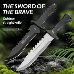 1PC Outdoor Survival Knife with Compass, High Hardness Tactical Knife, Self-Defense Knife, Stainless Steel Cutting Knife