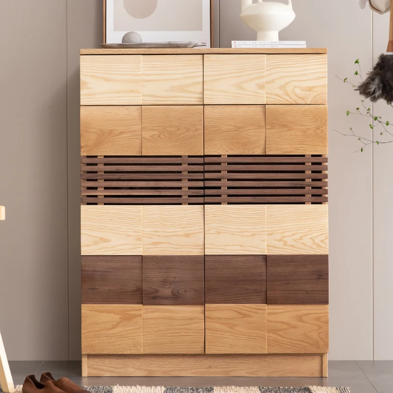 Italian Style Wooden Shoe Cabinet Modern Natural Space Saving Entryway Shoe Rack Organizer Salon