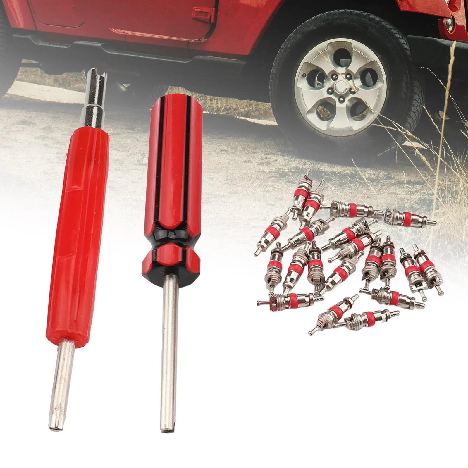 Tire Valve Core Remover Tools Spare Parts High Performance with 20Pcs Valve Cores for Bikes Atvs Trailer Trucks Lawn Mowers