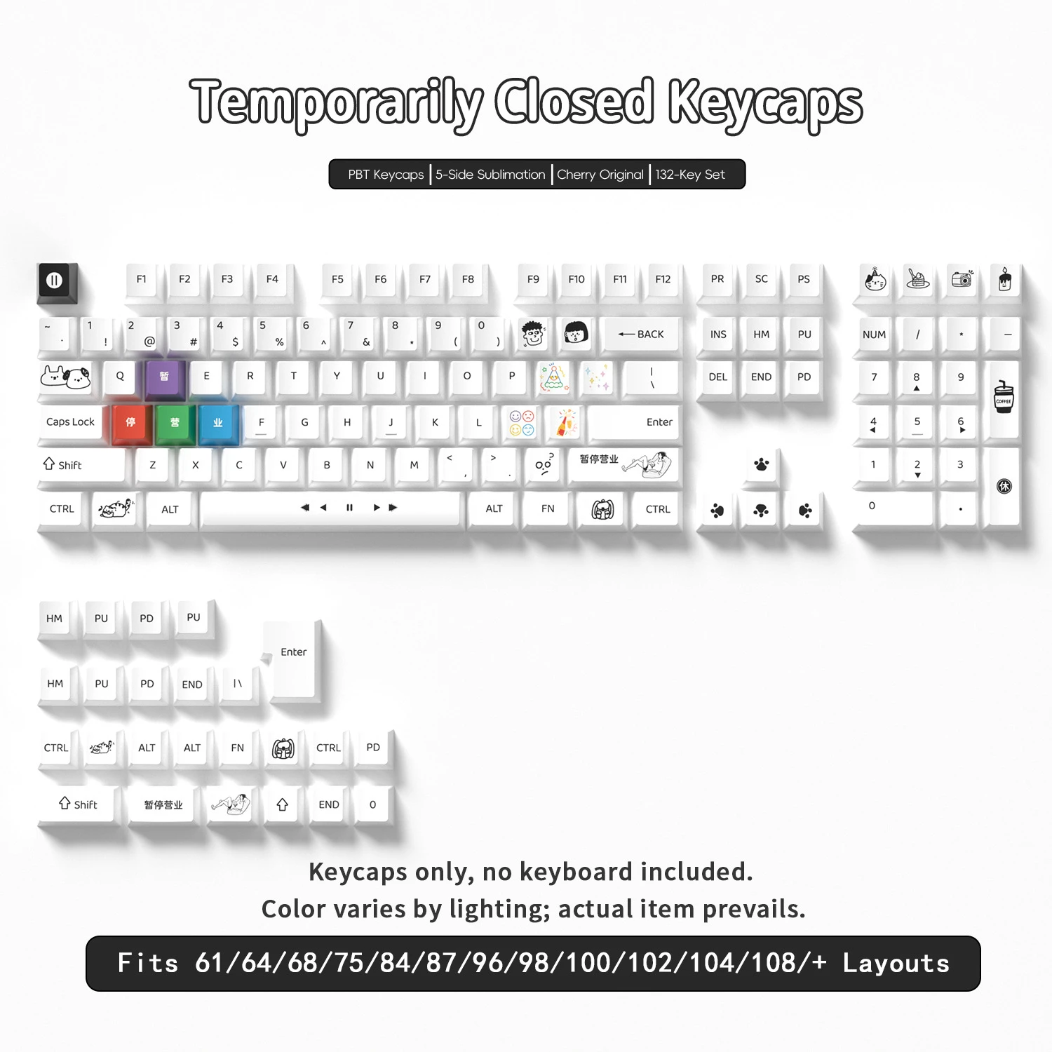 Temporarily Closed Keycaps 132 Keys PBT Material Keycaps Cherry Profile DYE-SUB For MX Switch Wooting Mechanical Keyboard Keycap