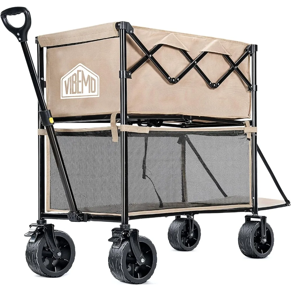 

Wagon Cart, 400L Foldable Double Decker Wagon, 450lbs Heavy Duty Garden Cart, Extra-Long Extender, Large Capacity, All Terr ain