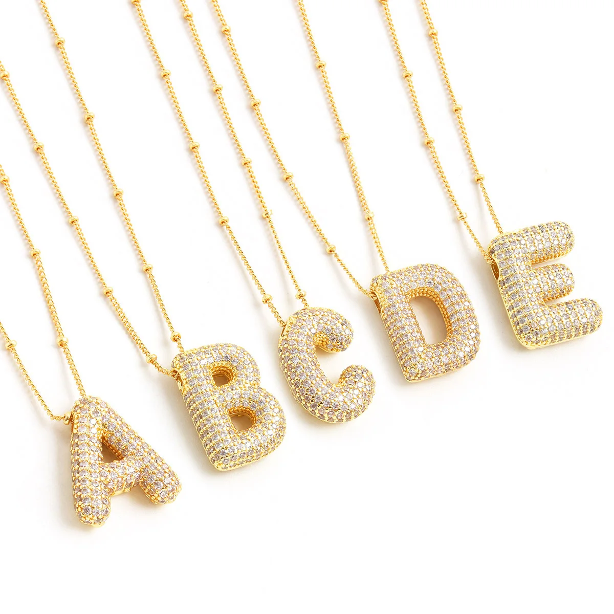 

MIGALofe Chunky Alphabet Necklace Bubble Zircon Initial Letter Gold Chubby Pendant Balloon Name Rope-Chain Gift For Men Women