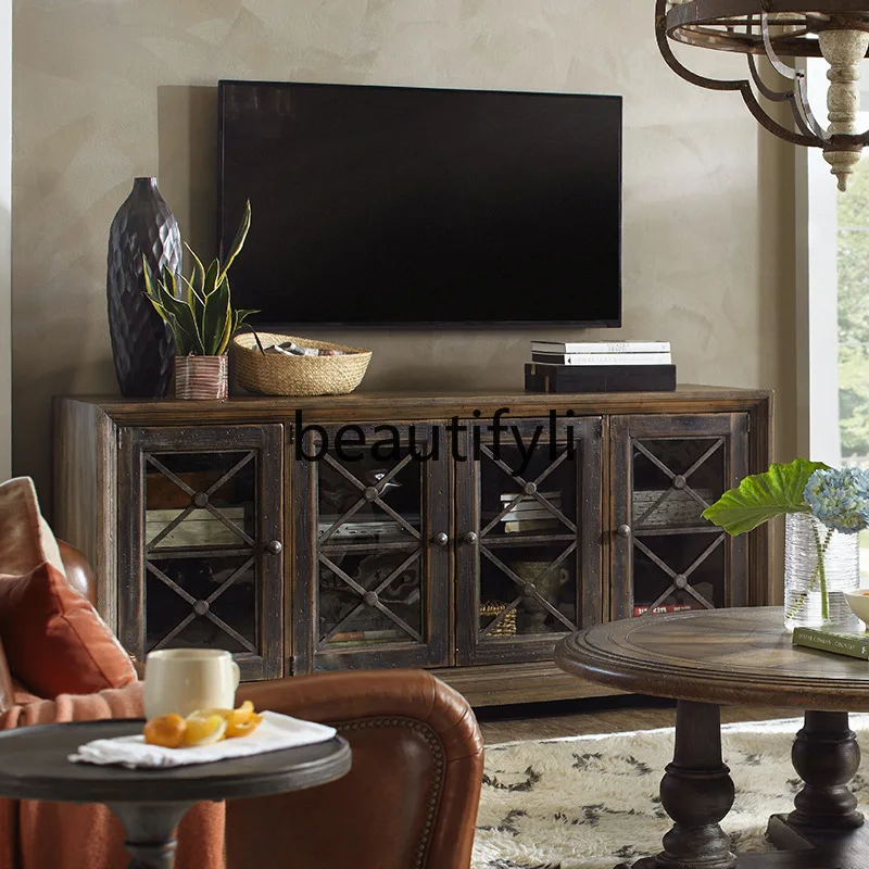 

American Style TV Cabinet Solid Wood Living Room Cabinet Simple Country Retro Small Apartment Storage Cabinet