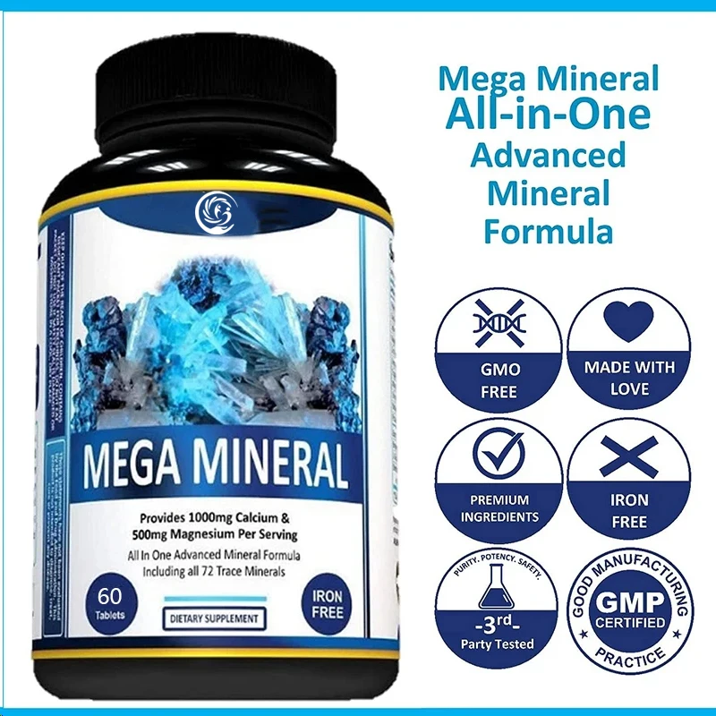 Super mineral supplement - calcium, magnesium, zinc, potassium, boron, selenium, chromium, and 72 trace minerals