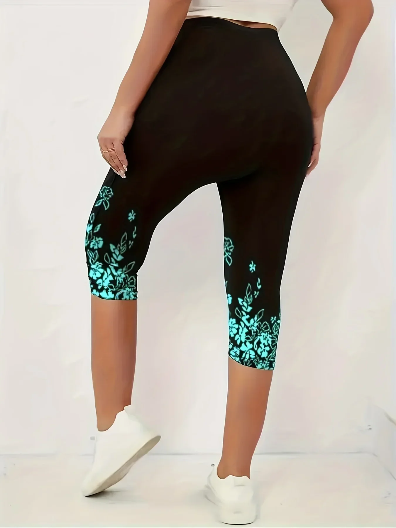 女性用スリムフィットカプリレギンス、フローラルプリント、ハイライズ、ストレッチ、スリム、カジュアル、ライト、レディースファッション、S-XXL