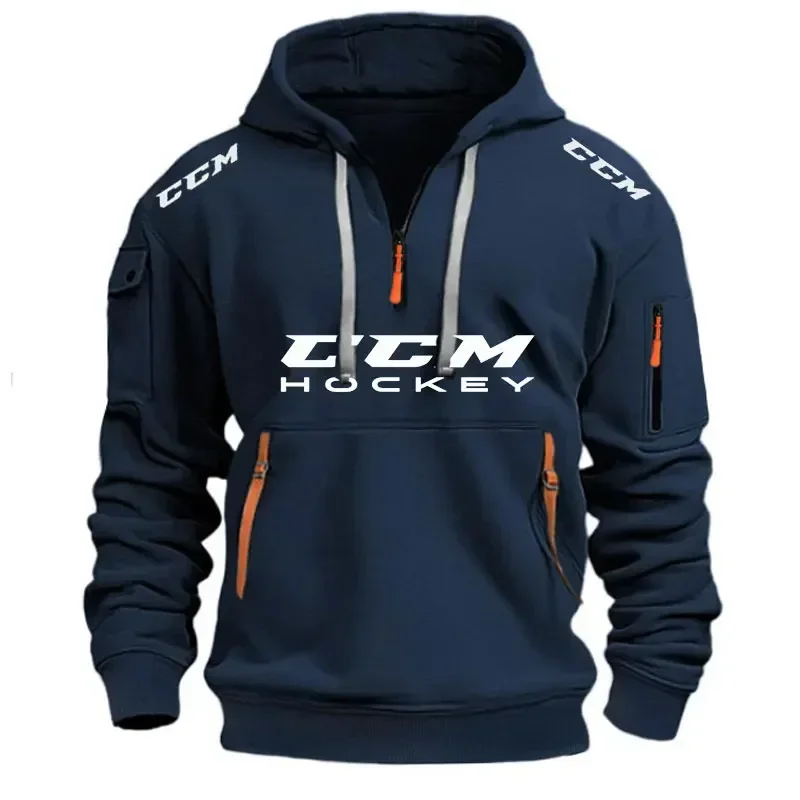 

New autumn and winter multi-pocket zipper printed sweatshirts and sweatshirts, men's pullovers and casual sweatshirts
