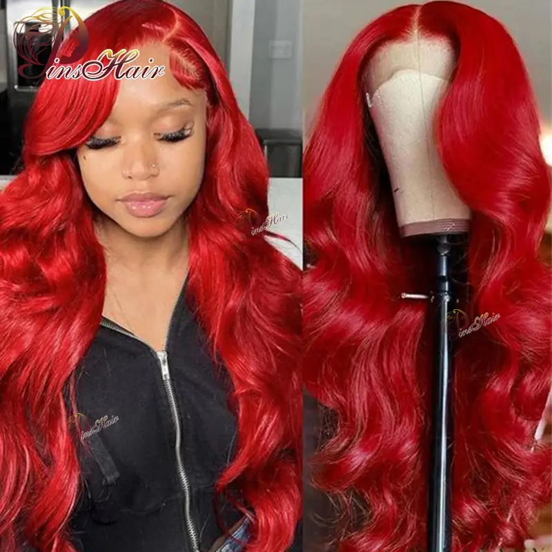 

Red 99J Body Wave 13x4 Lace Frontal Human Hair Wig Transparent Lace Front Wigs For Women Brazilian Burgundy Red Colored Remy Wig