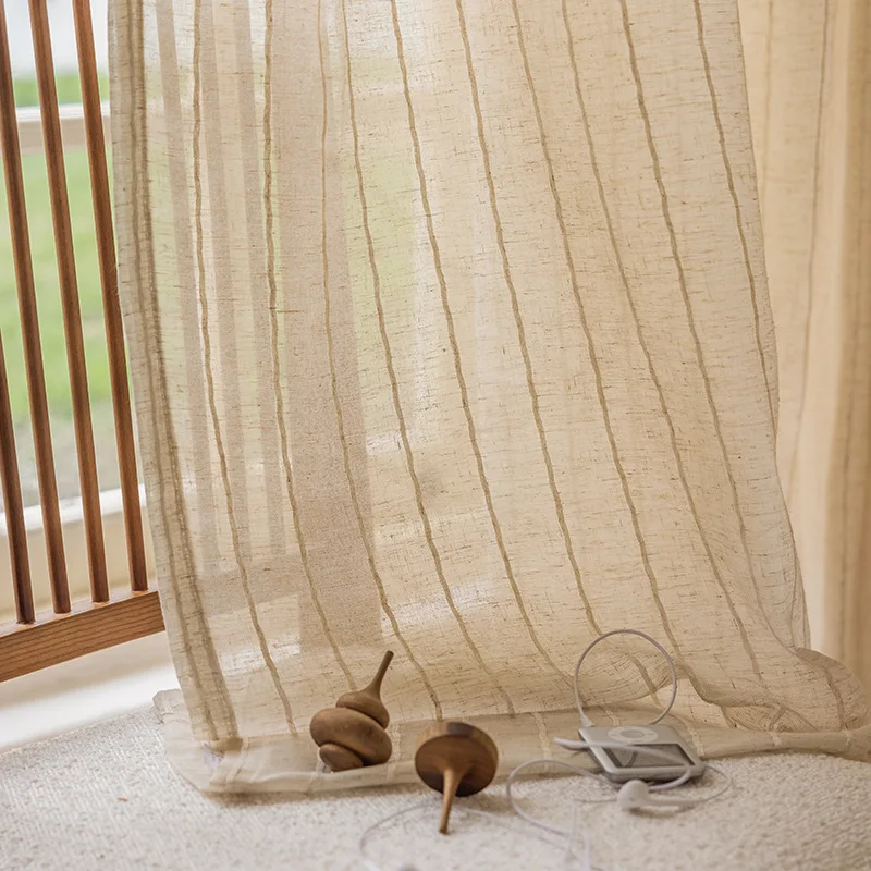 1pc Japanese Linen Sheer Curtain, Light-Transmitting Privacy, Thickened Cotton-Linen, Living Room Window Drapery, Tea House Styl