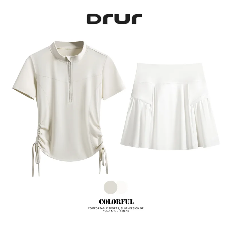 

DRUR Women Summer Tennis Skirt Set Light Zipper Slim Fit Sports Top Pleated Skort Golf Wear 2 Piece Outfit Sporty Activewear New
