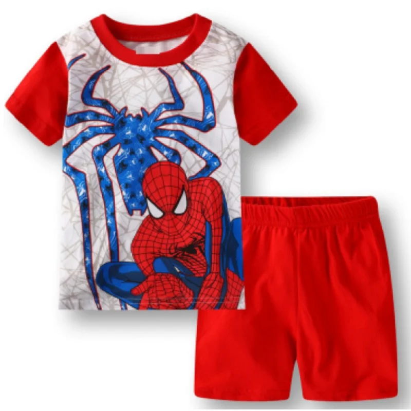 ثوب نوم كرتوني عنكبوت للأولاد ، أطقم بيجامات بأكمام قصيرة ، زي أطفال ، طفل صغير ، ملابس منزلية ، نايتي ، لطيف ، صيفي