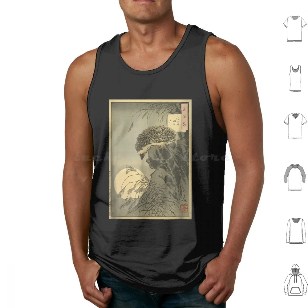 Taiso Yooshis Hedgehog Princess Peering At Moon67 Tank Tops imprimé en coton, fleurs colorées mignonnes, animaux de la vie, arc-en-ciel