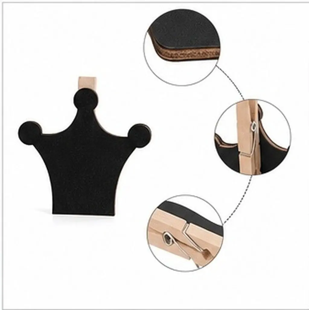 50Pcs Mini Chalkboard Signs Crown Shape Reusable Blackboard Clips Decorative Food Labels Wedding Buffet Table Memo Holder