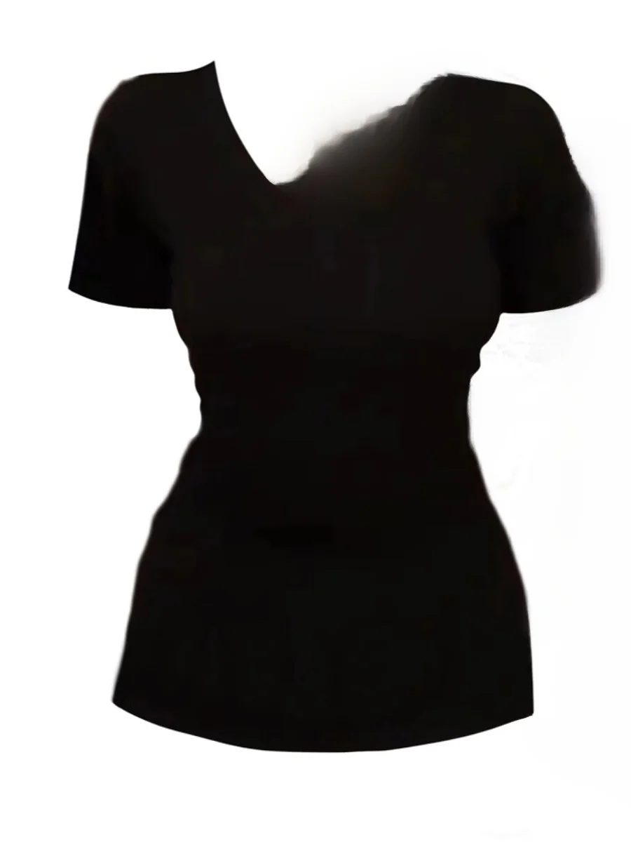 

plus Size Women's Bla Pure Desire Hot Girl ort Sve High Waist Slimming V-Ne T-irt Base Layer Inner Wear Top Trendy