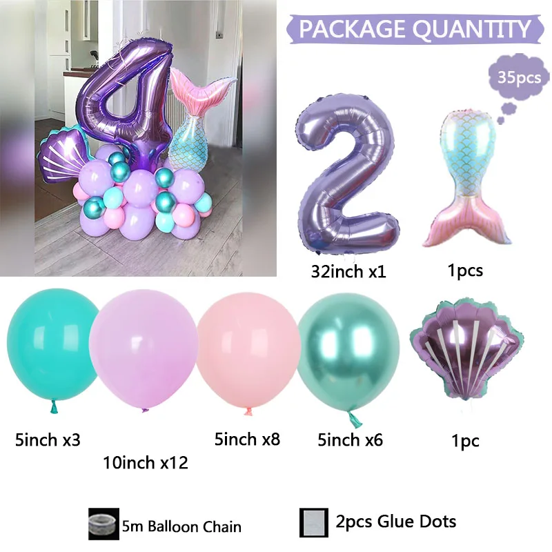 35 teil/satz Ozean Thema Ballon 40-zoll Lila Digitale Meerjungfrau Schwanz Shell Aluminium Film Ballons Macaron Latex Ballons Geburtstag – Detail 3