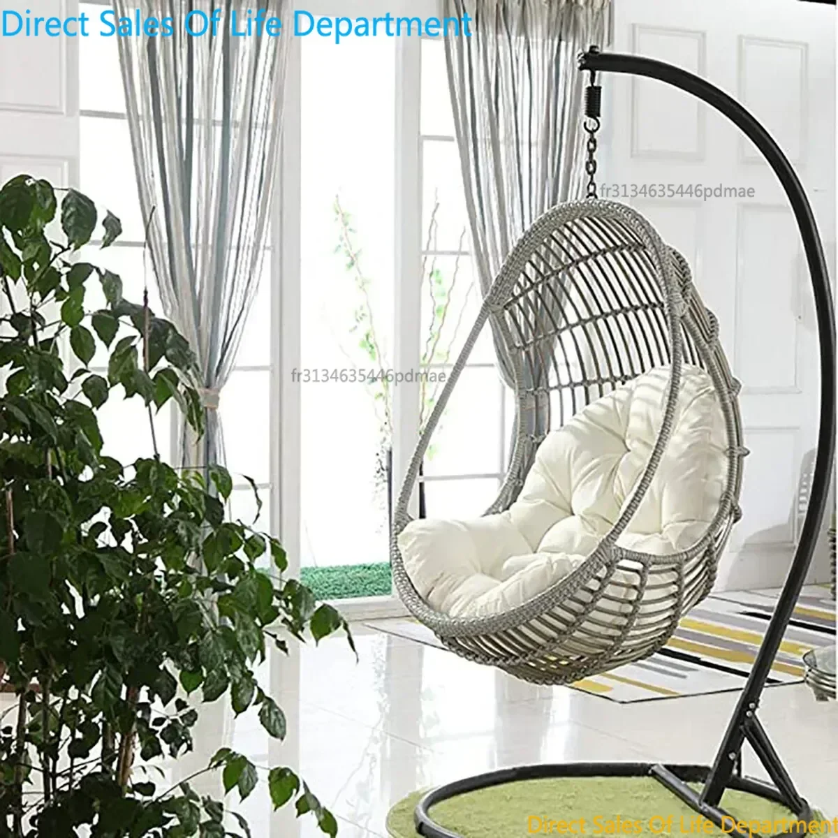 Fauteuil suspendu en forme d'œuf avec coussin épais, siège balançoire rond pour l'intérieur, l'extérieur, la terrasse, le balcon, le jardin